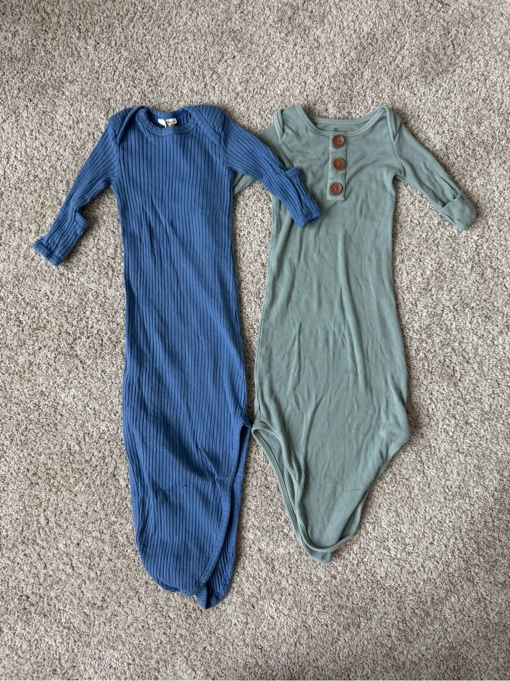 Newborn Ribbed Knot Gowns - Blue and Sage - Organic Cotton